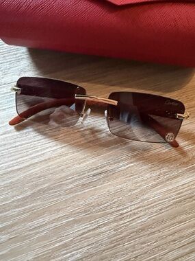 Cartier Men’s Rimless Sunglasses with Brown Lenses and Gold Frames